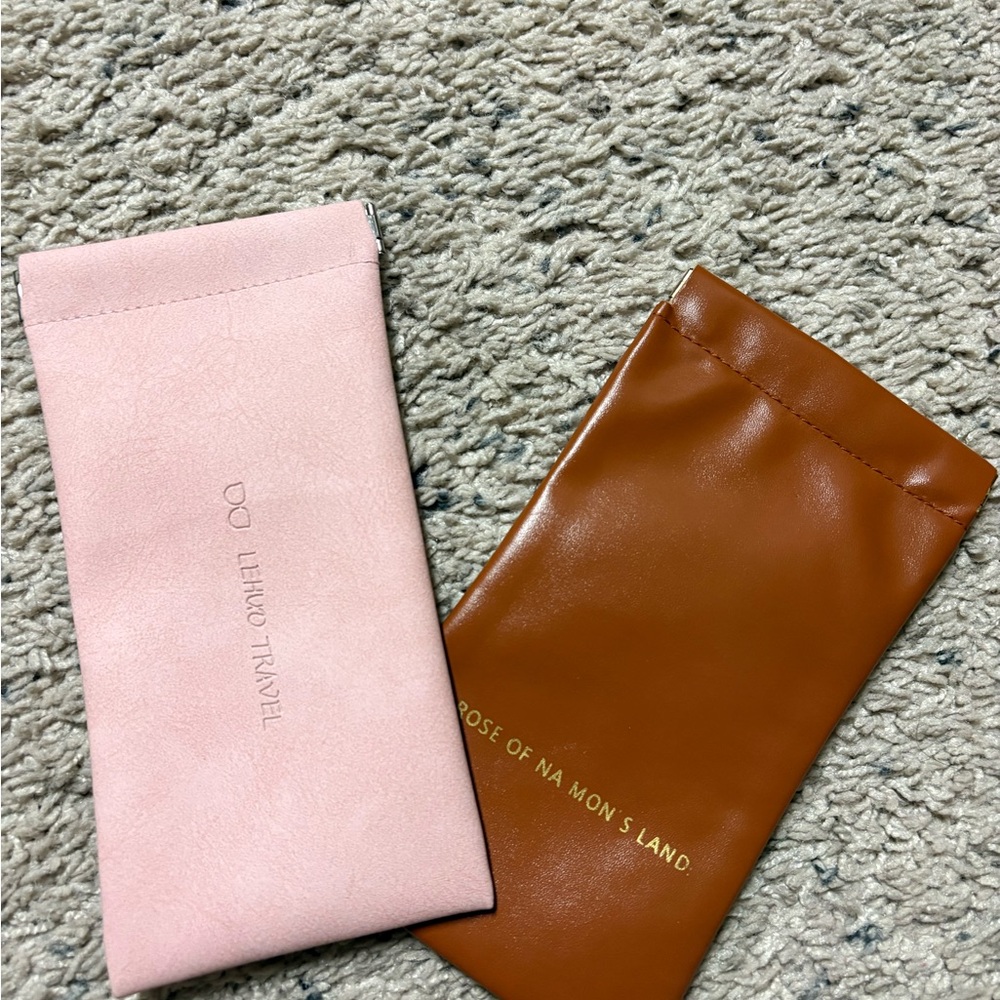 Travel Eyewear Pouches - Pink and Tan Faux Leather
